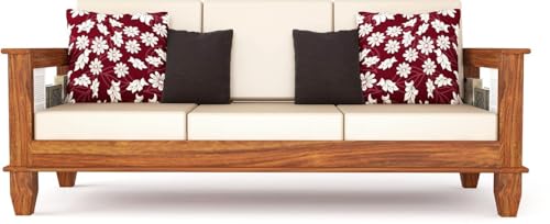 Image of Solid Sheesham Wood Sofa Set 3 Seater | Three Seater Sofa Set | Sofa Sets for Living Room | 3 Seater Sofa Set for Office & Lounge | Rosewood, Honey Finish