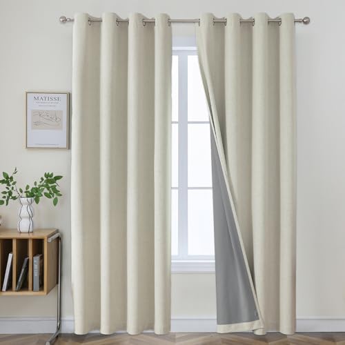 Joydeco Cortinas Opacas Beige Claro de 96 Pulgadas de Largo, 95 Pulgadas, 2 Paneles para Sala de Estar, Dormitorio, Cortinas de Ventana con Textura de Lino con Bloqueo Solar (42 x 95 Pulgadas, Beige