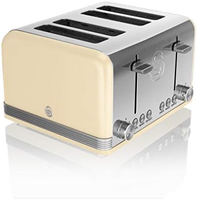 Swan, STP7041CN, Retro 1.5L Jug Kettle & 4 Slice Toaster, Stainless Steel, 360 Degree Base, Electronic Browning Control, Slide-Out Crumb Tray (Cream)