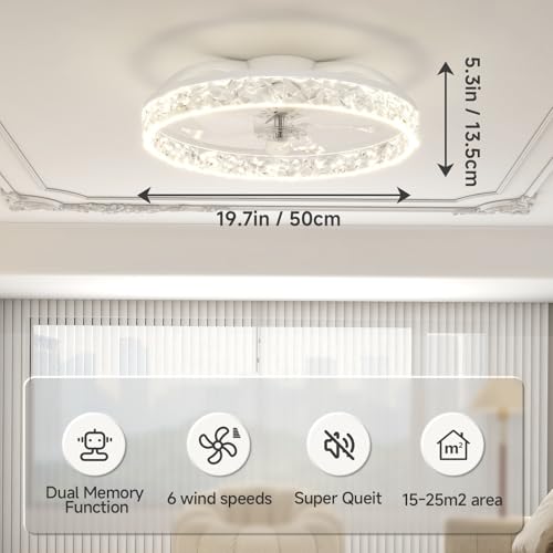 VOLISUN Ventilatore da soffitto con luci e telecomando, 50 cm, moderno ventilatore da soffitto intelligente a LED, 6 velocità e 3000 K-6500 K, dimmerabile, silenzioso, per camera da letto, soggiorno