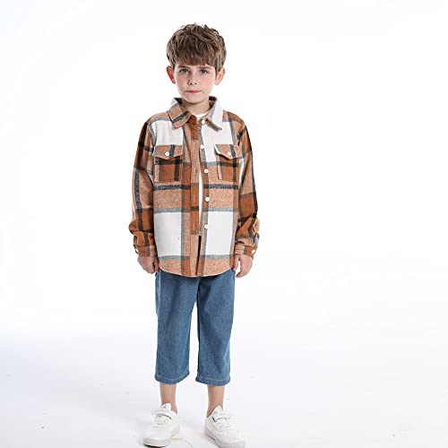 Feidoog Toddler Baby Boys and Girls Plaid Shirts Jacket Long Sleeve Lapel Button Down Top Outwear Clothes3