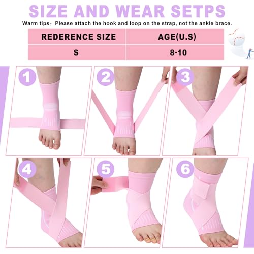 Image of Tarpop 1 Pair Ankle Brace for Kids Compression Ankle Sleeves Adjustable Foot Support Brace Elastic Guard for Children Boys Girls Sports Running Jogging Dance Fitness Gymnastics(Light Pink,Small)