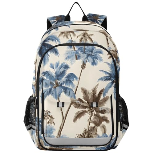 senya Blue Gray Coconut Tree Backpack Water-Resistant Bag Lightweight Bookbags with Reflective Strip