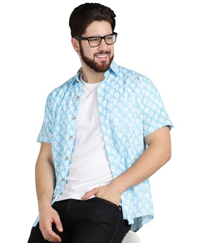 Image of BLOCKS OF INDIA Cotton Hand Block Print Half Sleeves Summer Shirt for Men