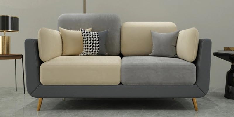Image of Polyester Velvet Contemperory Sofa Set with Cushion Chaise Lounge, Sectional Sofa Perfect for Your Living Room,Guests Room & Office. (Grey & Beige, 2 Seater)
