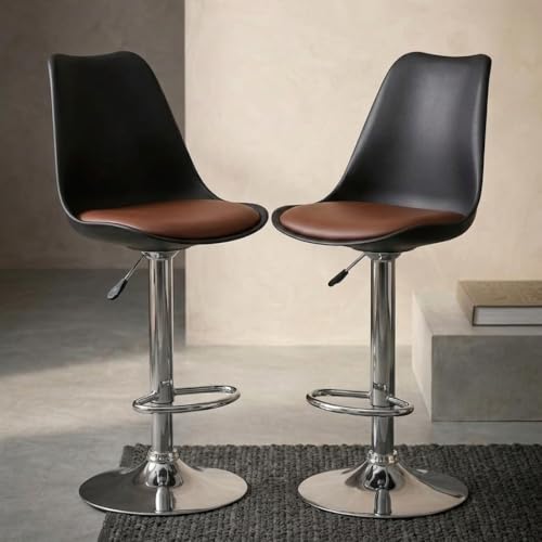 Image of activa Rapid Bar Stool Chair with Height Adjustable Design, Padded Seat & Footrest | Modern Metal Counter Stool for Kitchen, Home, Bar & Cafe Seating | Durable Comfort Chair (Black & Tan, Set of 2)