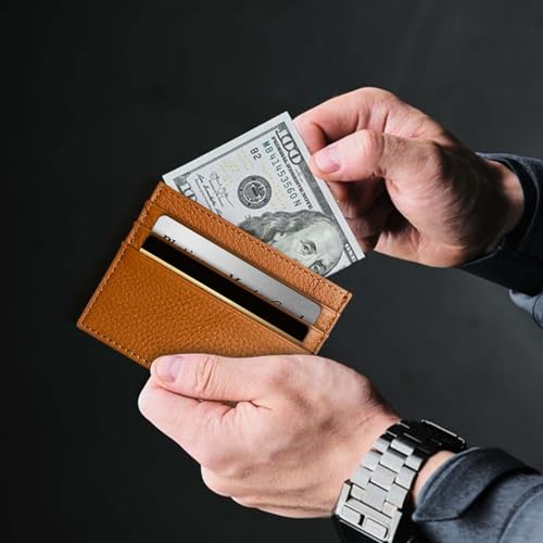 Image of M-Plateau Super Slim Genuine Leather Credit Card Wallet | Card Holder, Small Wallet for Man and Women with 6 Card Slots and 1 Pocket (Brown)