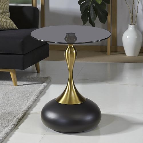 Image of The Attic Luxe Drop End Table with Unique Metal Base Decor, Tea Table for Living Room, Black