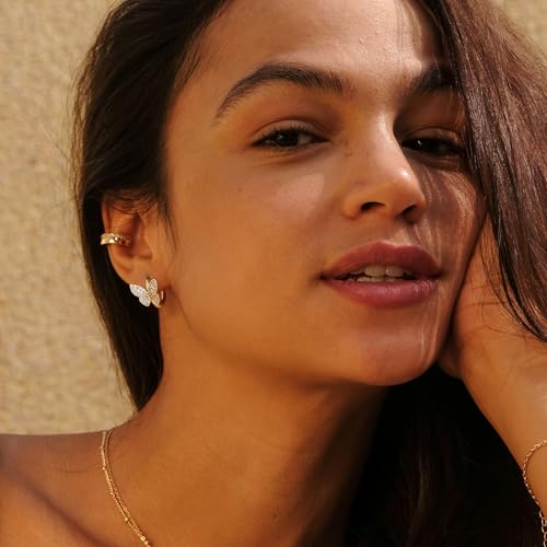 VACRONA Cubic Zirconia Huggie Earrings 14k Gold Plated Tiny Earrings Small Huggie Hoop Earrings Simple Lightweight Hoops Gift for Women2