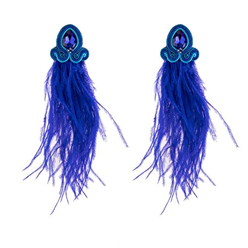 Pendientes de borla de plumas largas bohemias hechas a mano para mujeres joyería étnica accesorios populares azul Cover
