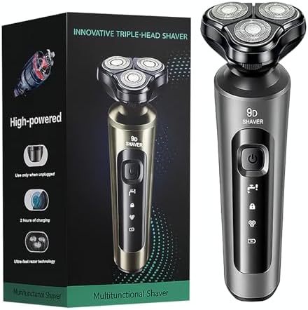 Electric Razor for Men, Rechargeable Rotary Electric Shaver with 3D Floating Heads, Wet & Dry Cordless Mens Razor for Shaving, Ideal for Travel, Office, and Business Trips