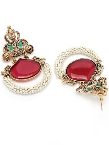 Image of Karatcart Red Stone Studded Gold Plated Drop Earrings for Women