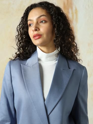 Image of High Star Women Solid Longline Length Oversized Notch Lapel Collar Full Sleeve Blazer
