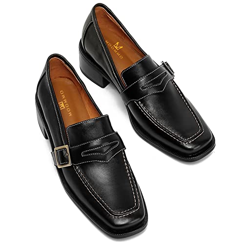 Image of MOOMMO Women Classic Penny Loafers Closed Square Toe Patent Low Heel Loafers Slip On Metal Buckle 2 inch Chunky Heel Casual Office Ladies Chic Dress Loafer Shoes Size 4-11 M US