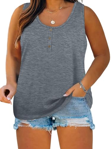 Image of Womens Plus Size Tank Tops Summer Button Down Henley Shirts Sleeveless Tops