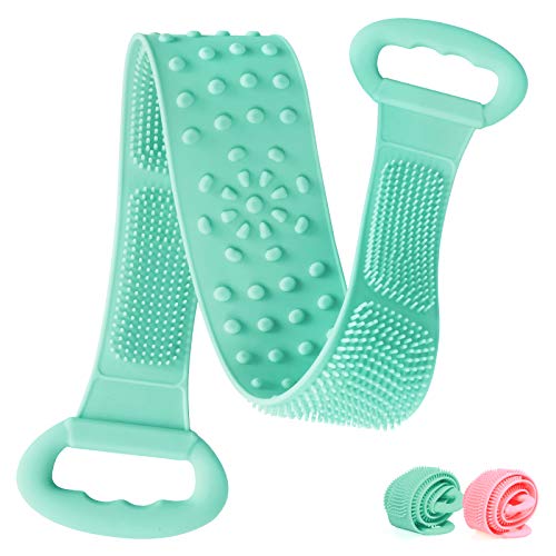 Silicone Back Scrubber for Shower, 31.5" Extra Long Soft Body Scrubber Reversible Spa Massage Exfoliating Bath Body Brush Handle Back Washer for Men and Women
