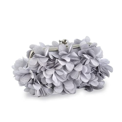JAMBHALA Bolsas Clutch para noite com apliques florais pequenas bolsas de mão para mulheres, Prata