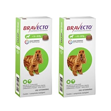 Bravecto Anti Pulgas e Carrapatos - Comprimido mastigável 500 mg - Para cães com 10-20kg - Pack com 2 Unidades