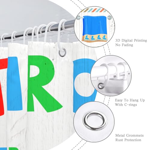 Image of Kids Bathroom Rules Shower Curtain Cute Colorful Quotes Wood Planks Words Funny Teen Boy Girl Restroom Bathtub Decor Waterproof Cloth Fabric 72Lx72W inch with 12PCS Hooks