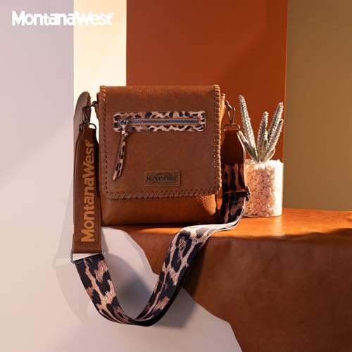 Image of Montana West Crossbody Bags for Women with Dual Compartments Western Cross Body Purse with Leopard Print Guitar Strap