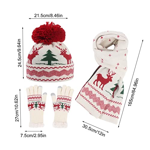 Conjunto de luvas de lenço de chapéu para crianças, Natal Plush Forrado Malha Outfit para Inverno, C