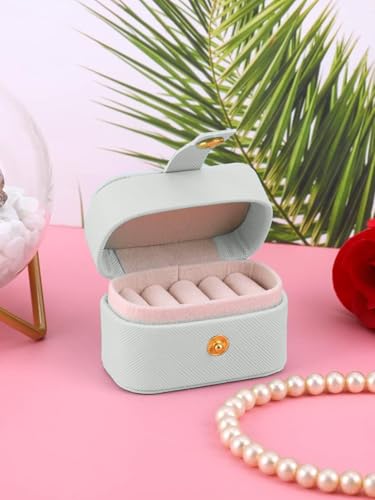 Image of Cortina Pu Leather Small Jewelry Box, Travel Portable Jewelry Case For Ring, Pendant, Earring, Necklace, Bracelet Organizer Storage Holder Boxes - Off White