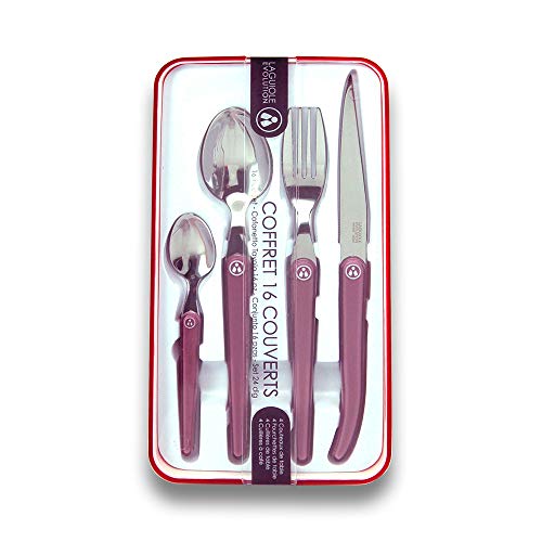 Laguiole Evolution - Ménagère 16 pièces Design Acidulé - Acier INOX et ABS - Couverts de Table pour 4 Personnes - Présentation Coffret Cadeau - Lilas pâle