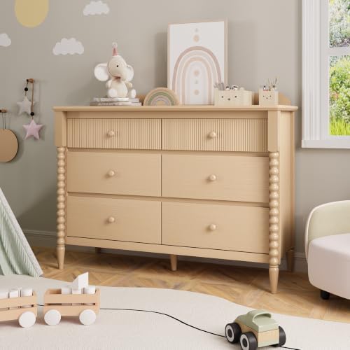 JOINICE Oak Nursery Dresser for Kids Bedroom, 6 Drawers for Storage - 2