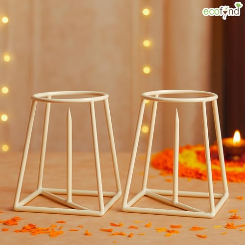 Image of ecofynd Metal White Banana Plant Stand, Pack of 2 Heavy Decorative Leaf Stand for Plant, Tree, Stem, Ideal for Home Festival Decor, Placing Puja, Religious & Other Ceremonies Use