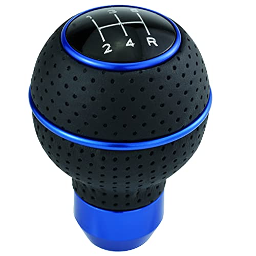 Temzzer 5 Speed Shifter Knob Ball Transmission Handle Car PU Leather Gear Stick Knob for Most Manual Automotive Vehicles (Blue)