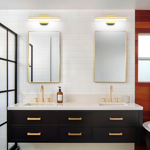 Image of SineRise 16-Inch LED Modern Bathroom Vanity Light Bar, Gold Modern Acrylic Bathroom Wall Lighting Fixtures Over Mirror (Cool White 6000K)