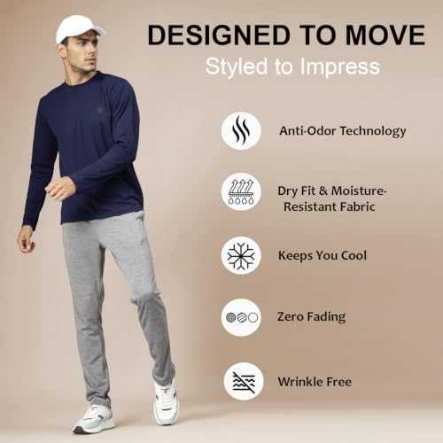 Image of CHKOKKO Gym T Shirts for Men Workout Solid Quick Dry Sports Men T-Shirts Breathable Lightweight Full Sleeve Regular Fit Round Neck Running Stylish Tshirt for man