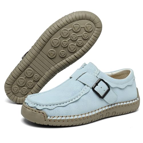 Zapatos planos tipo mocasines retro para mujer con correa de hebilla ajustable 7