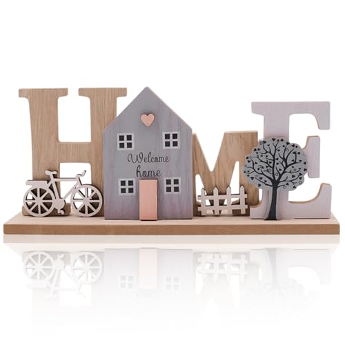 Cisolen Holz-Aufsteller Dekoartikel Home Deko Aufsteller aus Holz Schriftzug HOME zum Hinstellen...