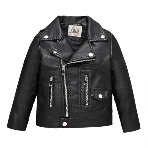 Lengender Blouson de Motard en Simili Cuir pour Enfant garçon - Manches Longues - Veste en Imitation Cuir Printemps Automne (FR/ES, Numérique, 140, Taille...