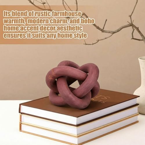 Image of Yalikop 3 Link Wood Knot Decor Rustic Home Decor Accents Hand Carved Coffee Table Decoration, Boho Chain Link Decoration, Modern Shelf, Rustic Objects for Home Living Room Bedroom(Reddish-Brown)