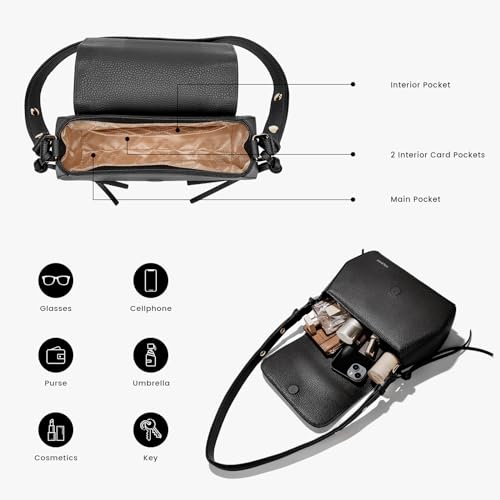 Image of molshine Genuine Leather Shoulder Bag Women's,Small Flap Crossbody Bag for Women with Adjustable Strap DLK0022 (Black)
