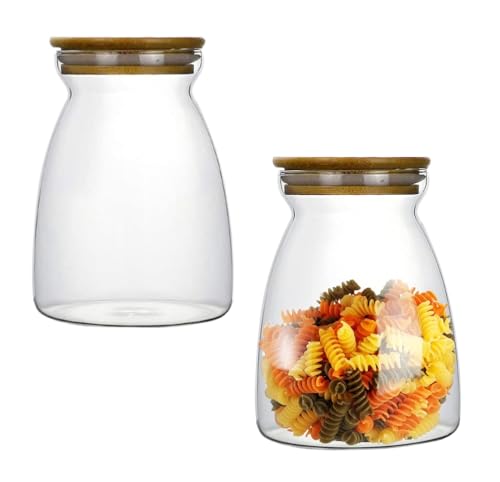 Image of MARTVIA Glass Food Storage Jars with Bamboo Lids 950ml Set of 2, Wide Mouth Lid Jar for Home Kitchen,Flour, Sugar, Coffee, Pasta, Oats, Grains, Cookies, Snacks (Barell 950 ML Jar, SET OF 2)
