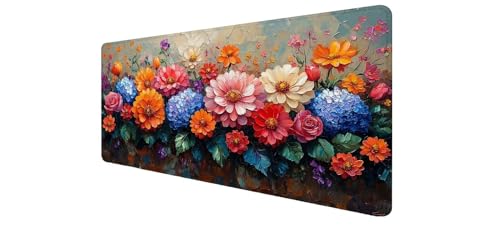 Tapis de souris XXL gaming 900x500mm fleurs pour grand bureau PC