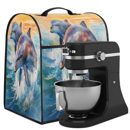 Coffee Maker Cover Watercolor Dolphin Animal Kitchen Appliance Covers Small Appliance Covers Blender Cover Juicer Cover Dust Covers for Kitchen Appliances with Top Handle and Pockets,Washable,B94