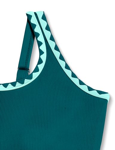 Image of Qaoerde Girls Swimsuit One Piece Swimsuits Solid Color Bathing Suit Colorful Contrast Trim Adjustable Straps Swimwear 9-16Y