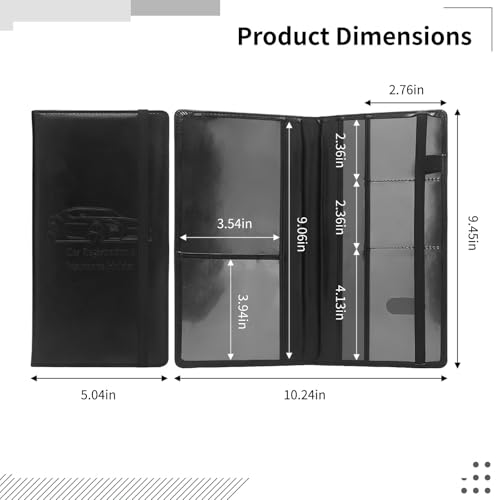 Black Pu Leather Auto Document Organizer Wallet, Multi-Slot Car Registration and Insurance Card Holder for Driver's License4
