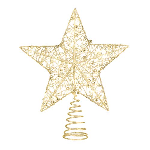 STOBOK Christmas Tree Topper: 9.8x11.8 inches Lighted Sparkling Star for Indoor/Outdoor Xmas & New Year Trees, Golden