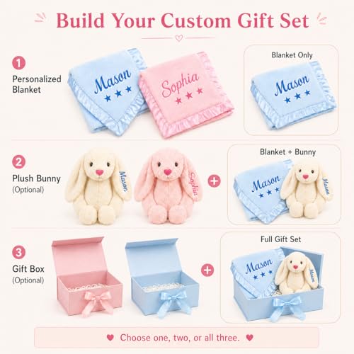 Image of Personalized Baby Blanket with Embroidered Name, Custom Baby Girl Receiving Blankets, Flannel Monogrammed Nursery Bed Blankets, Soft Baby Swaddle for Infant Toddler Newborn
