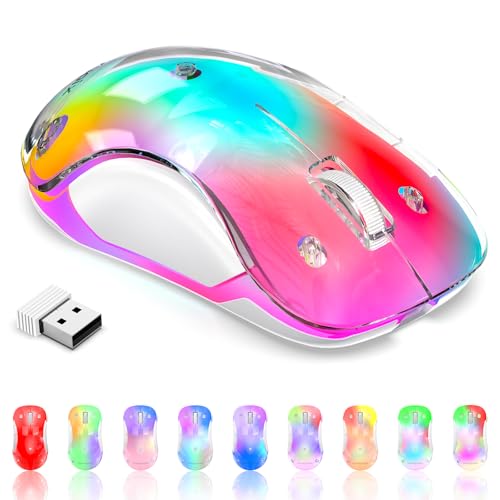 Image of memzuoix 2.4G Wireless Mouse with Customizable Cover & 9-Color LED - Rechargeable Ergonomic, 1400 DPI, 5 Buttons, USB Receiver for PC /Mac - Pink