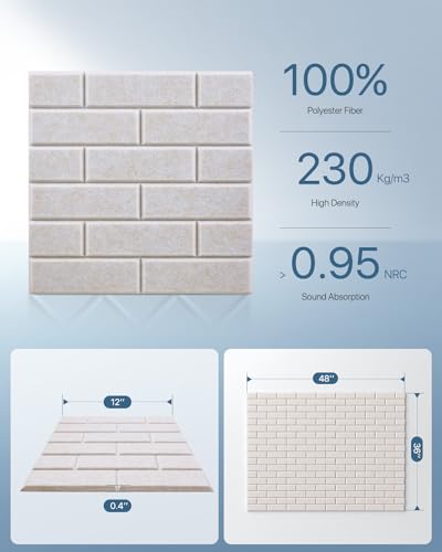 Image of Acoustic Panels Self-Adhesive, 18 Pack Sound Proof Panels for Walls, Door, Ceiling, Sound Absorbing Brick Wall Panel for Home Studio Office, 11.8 inch X 11.8 inch X 0.4 inch, Beige