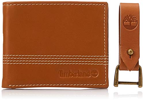 Timberland Men's Leather Slimfold Wallet with Matching Fob Gift Set, Tan, One Size