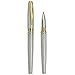 Xezo Maestro Rollerball Pen, Fine Point. Solid 925 Sterling Silver with 18 Karat Gold Plating. Crystal Band. Handcrafted, Limited Edition, Serialized