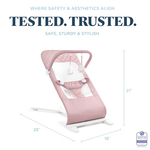 Image of Baby Delight Alpine Deluxe Portable Bouncer, Organic Rose | Infant 0-6 Months, 3-Position Recline, 3-Point Safety Harness, 100% GOTS Certified Cotton Fabric Removable & Washable Cover