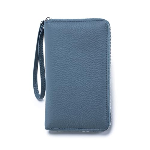 Leather Travel Wallet, RFID passport wallet for travel, with Zippered Pocket and Cash Slot, for Secure Traveling and Documentation Organizer (Denim Blue)